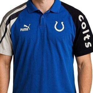 Puma Indianapolis Colts Polo Shirt Mens Large NFL Blue Colorblock Y2K Sportswear